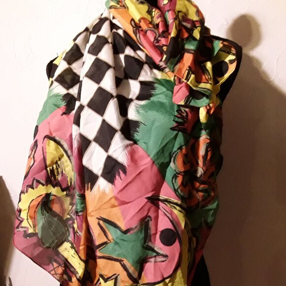 FUN and colorful artistic SCARF: 34" X 34" - Picture 4 of 4
